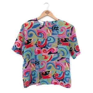 Christi & Jill Silk Top Sunny Bright Multi Colors